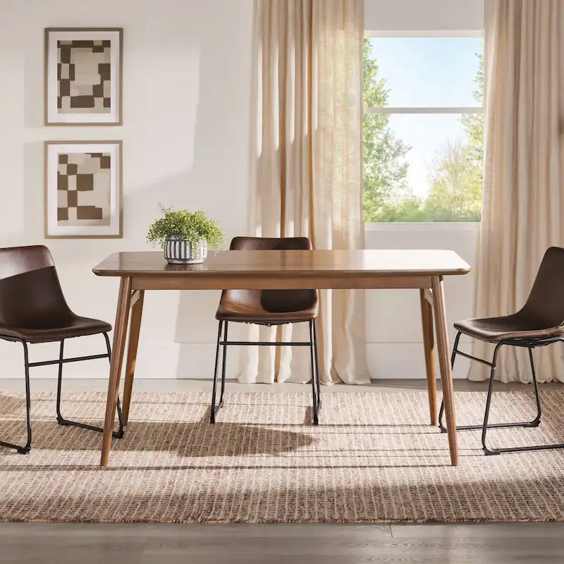 Table à manger en bois de 150 cm, style mid-century, 4 à 6 places, Noyer / Frêne Anglais