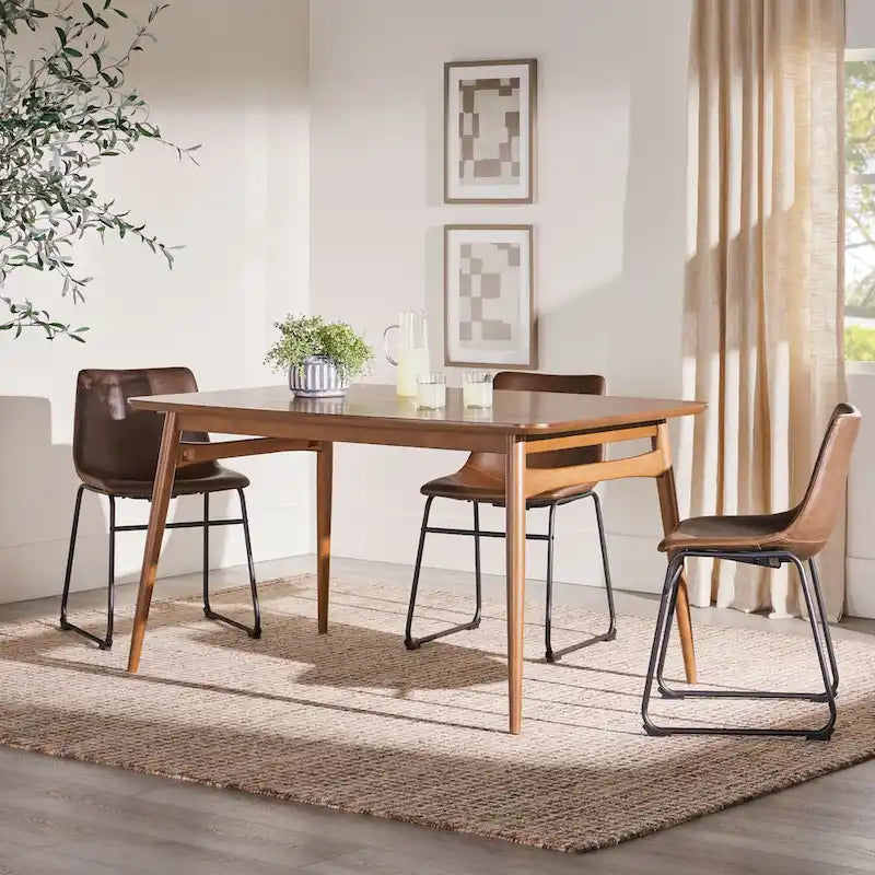 Table à manger en bois de 150 cm, style mid-century, 4 à 6 places, Noyer / Frêne Anglais