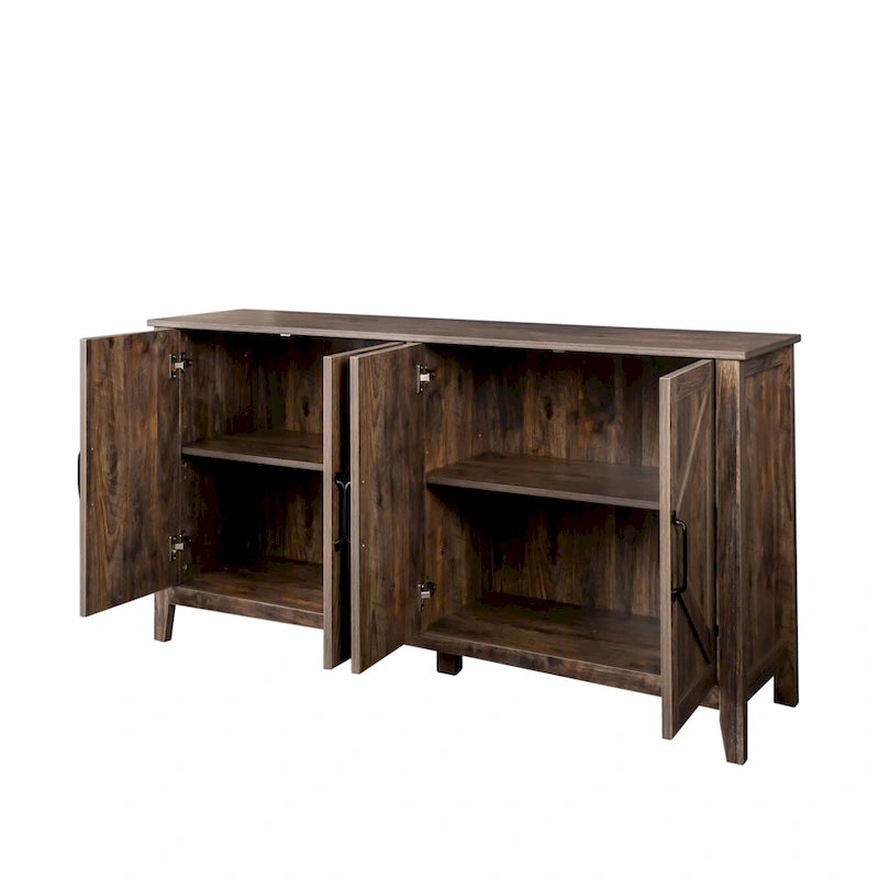 Meuble TV moderne 59" avec portes et étagères – Espresso / Noir / Blanc