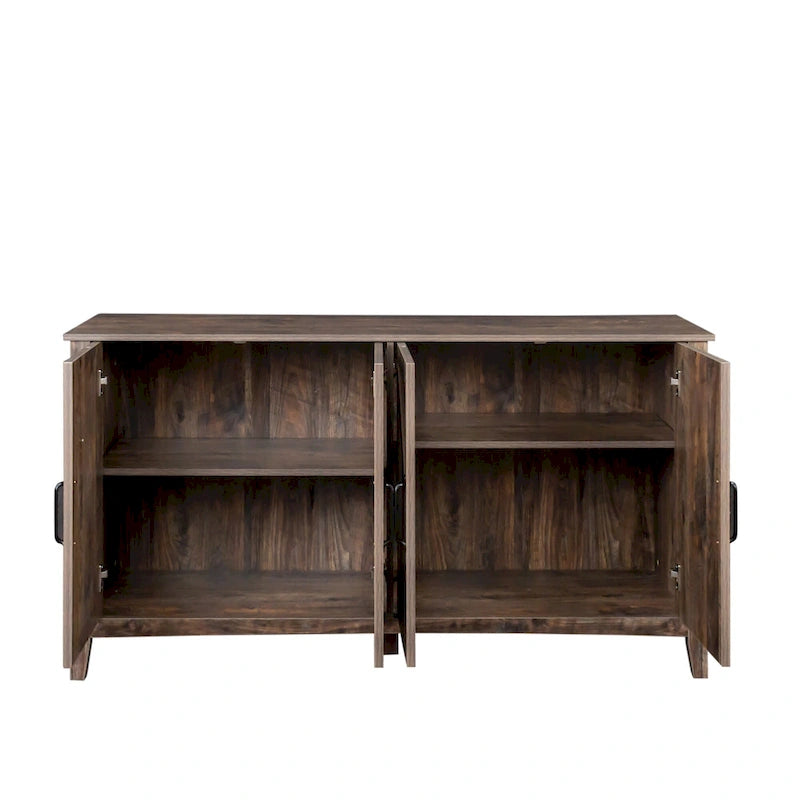 Meuble TV moderne 59" avec portes et étagères – Espresso / Noir / Blanc
