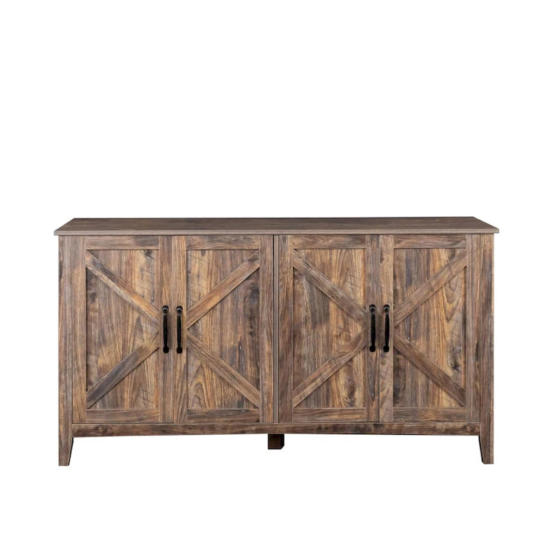 Meuble TV moderne 59" avec portes et étagères – Espresso / Noir / Blanc