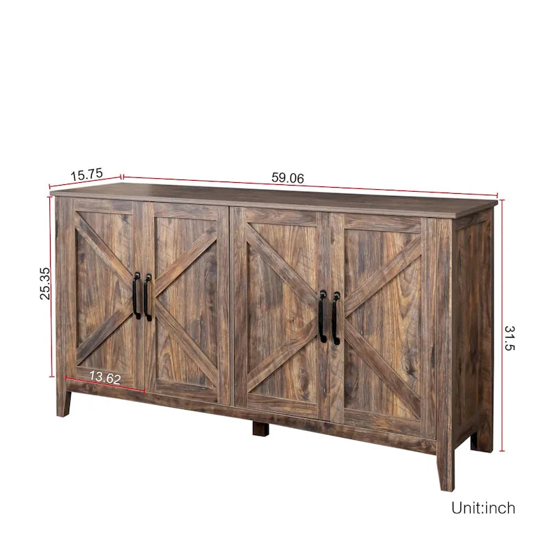 Meuble TV moderne 59" avec portes et étagères – Espresso / Noir / Blanc