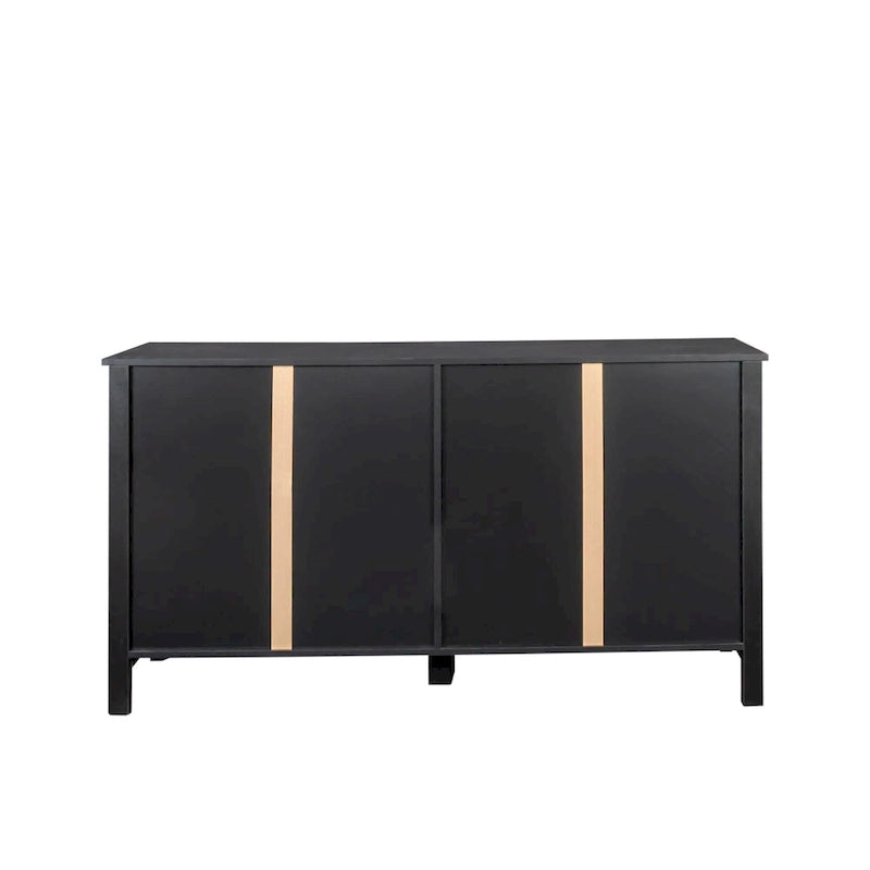 Meuble TV moderne 59" avec portes et étagères – Espresso / Noir / Blanc