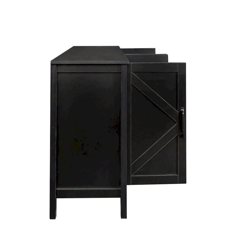 Meuble TV moderne 59" avec portes et étagères – Espresso / Noir / Blanc