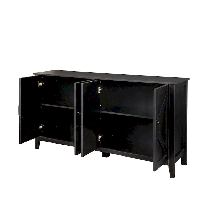 Meuble TV moderne 59" avec portes et étagères – Espresso / Noir / Blanc