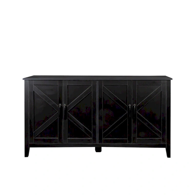 Meuble TV moderne 59" avec portes et étagères – Espresso / Noir / Blanc