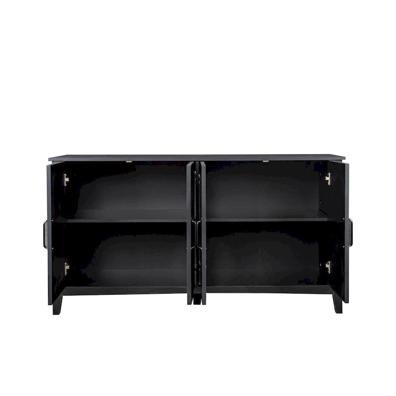 Meuble TV moderne 59" avec portes et étagères – Espresso / Noir / Blanc