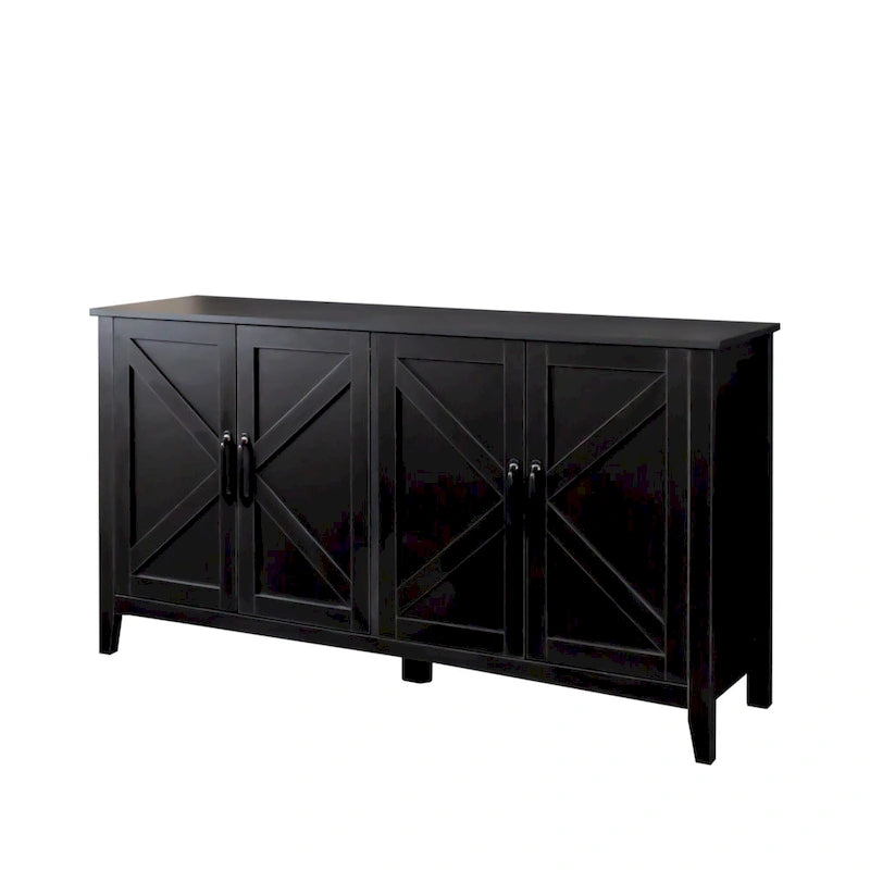 Meuble TV moderne 59" avec portes et étagères – Espresso / Noir / Blanc