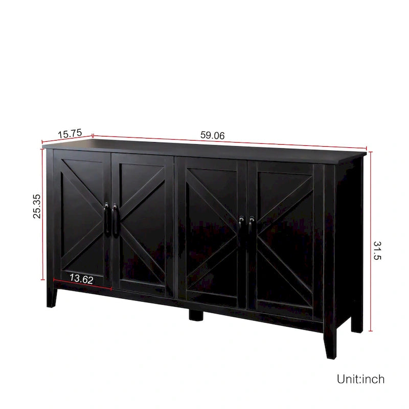 Meuble TV moderne 59" avec portes et étagères – Espresso / Noir / Blanc