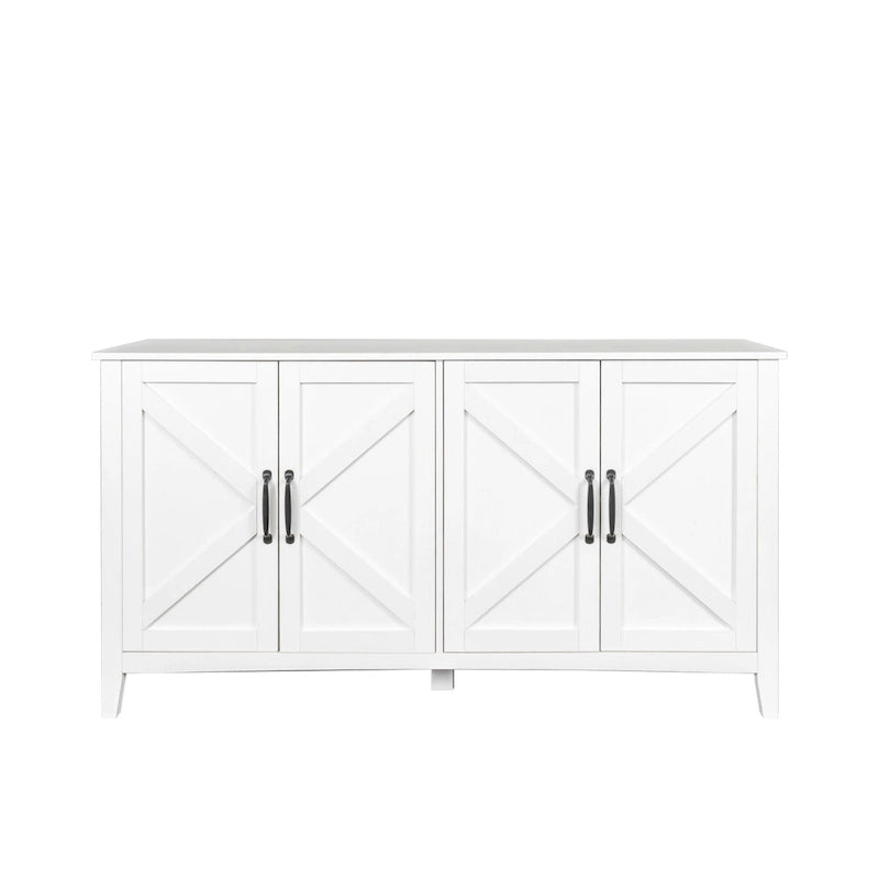 Meuble TV moderne 59" avec portes et étagères – Espresso / Noir / Blanc
