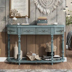 Console incurvée de 52 po avec 4 tiroirs et 1 étagère – Bleu/Noir antique, assemblage par 1 personne