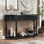 Console incurvée de 52 po avec 4 tiroirs et 1 étagère – Bleu/Noir antique, assemblage par 1 personne
