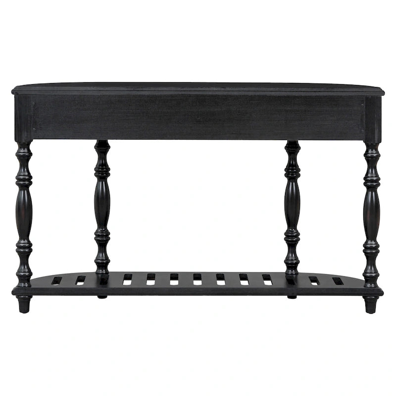 Console incurvée de 52 po avec 4 tiroirs et 1 étagère – Bleu/Noir antique, assemblage par 1 personne