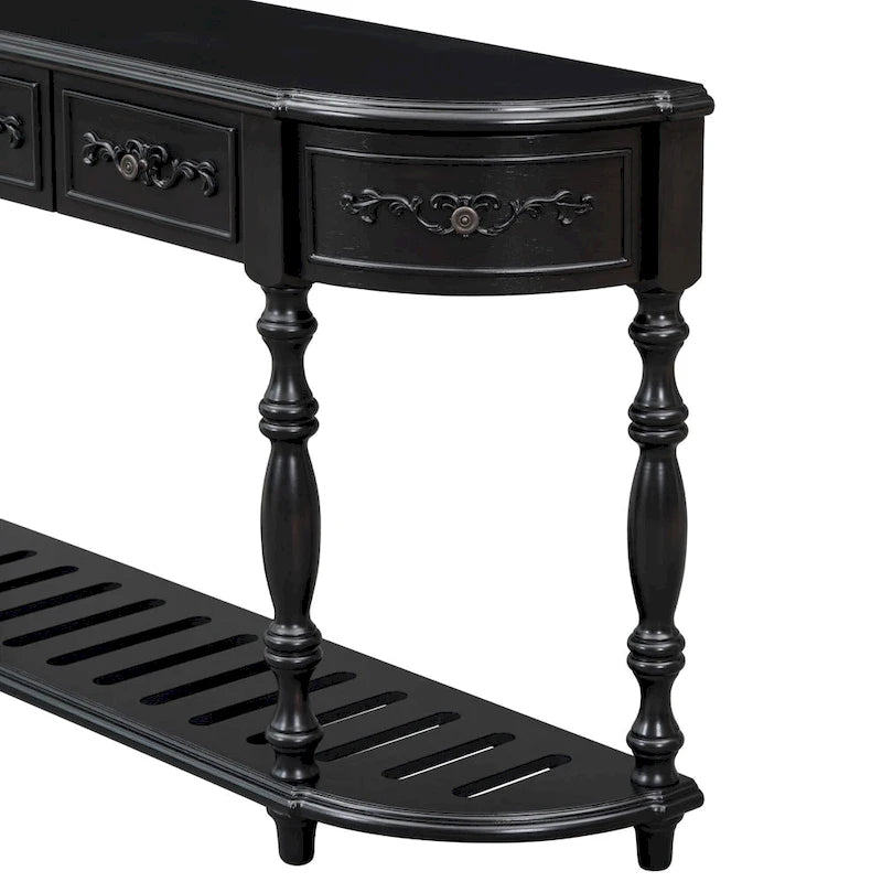 Console incurvée de 52 po avec 4 tiroirs et 1 étagère – Bleu/Noir antique, assemblage par 1 personne