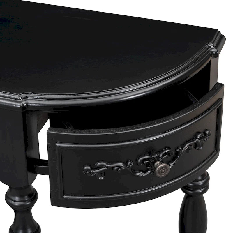 Console incurvée de 52 po avec 4 tiroirs et 1 étagère – Bleu/Noir antique, assemblage par 1 personne