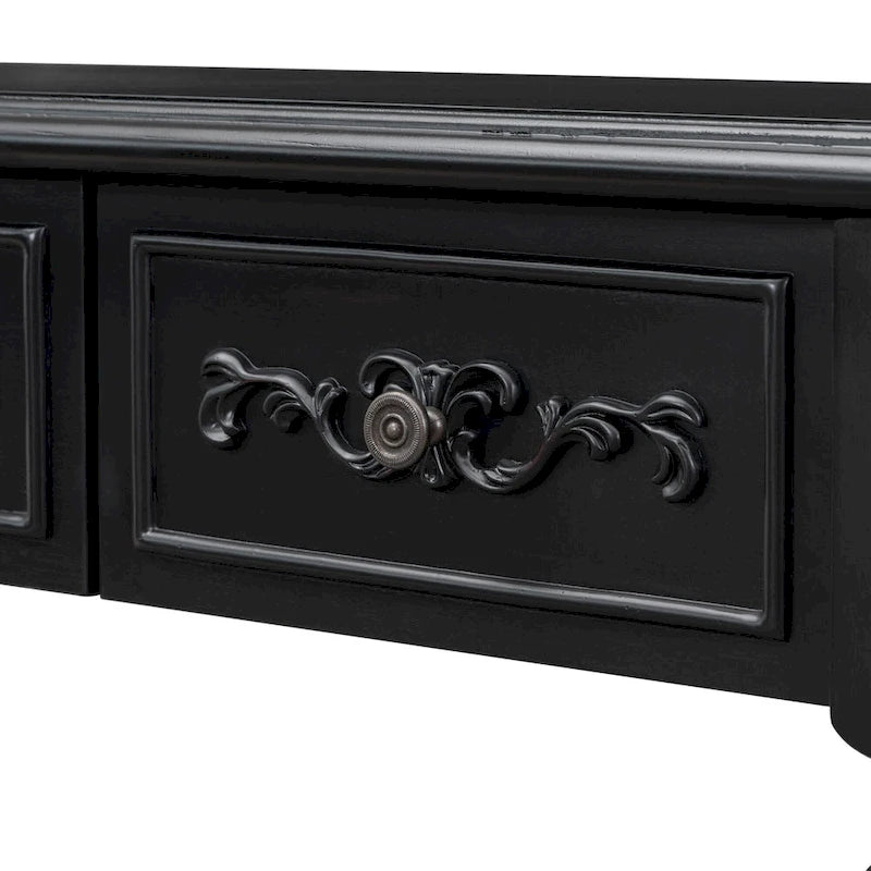 Console incurvée de 52 po avec 4 tiroirs et 1 étagère – Bleu/Noir antique, assemblage par 1 personne