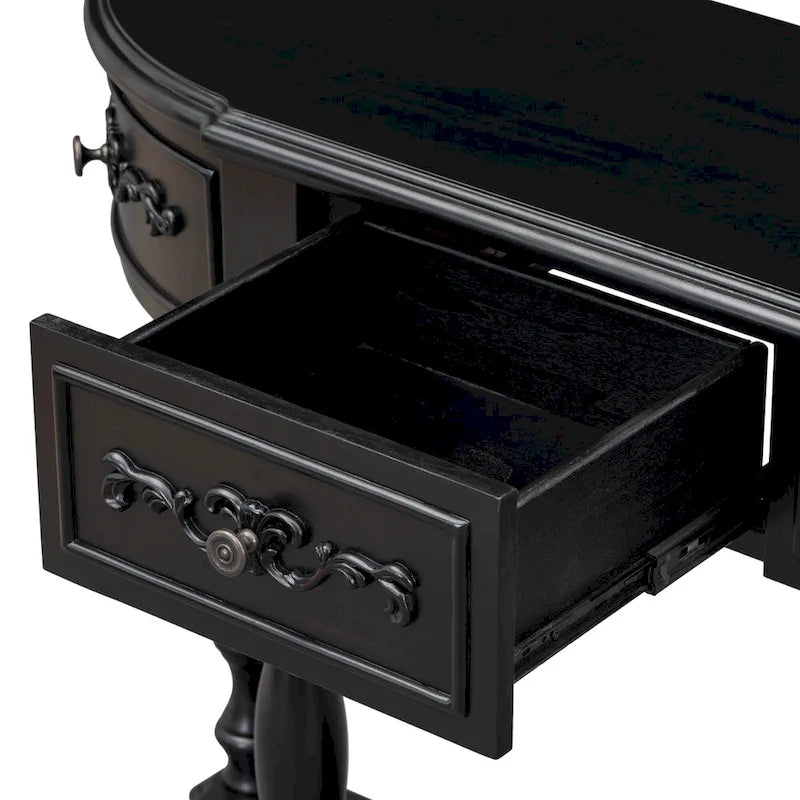 Console incurvée de 52 po avec 4 tiroirs et 1 étagère – Bleu/Noir antique, assemblage par 1 personne