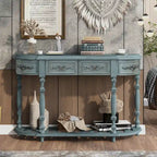 Console incurvée de 52 po avec 4 tiroirs et 1 étagère – Bleu/Noir antique, assemblage par 1 personne