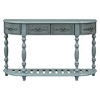 Console incurvée de 52 po avec 4 tiroirs et 1 étagère – Bleu/Noir antique, assemblage par 1 personne