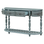 Console incurvée de 52 po avec 4 tiroirs et 1 étagère – Bleu/Noir antique, assemblage par 1 personne