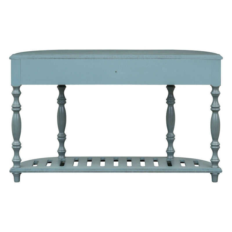 Console incurvée de 52 po avec 4 tiroirs et 1 étagère – Bleu/Noir antique, assemblage par 1 personne