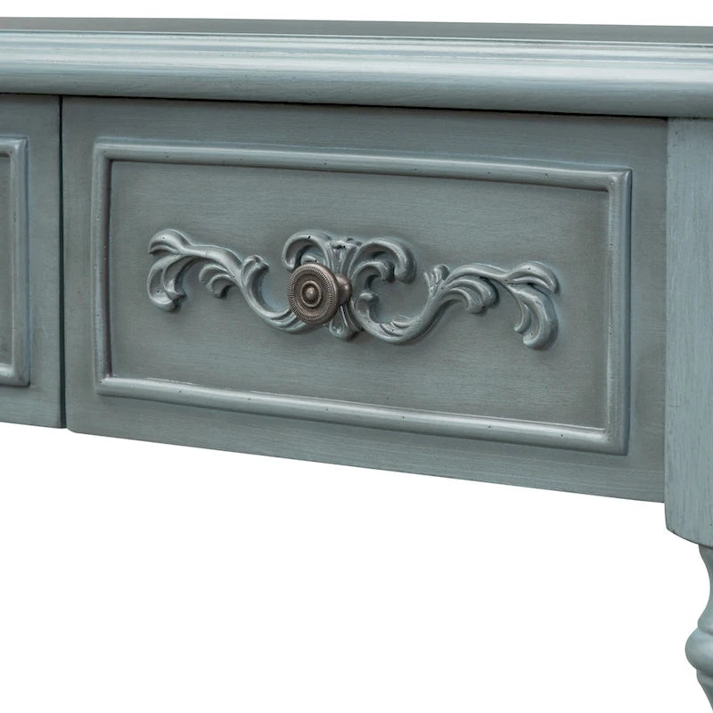 Console incurvée de 52 po avec 4 tiroirs et 1 étagère – Bleu/Noir antique, assemblage par 1 personne