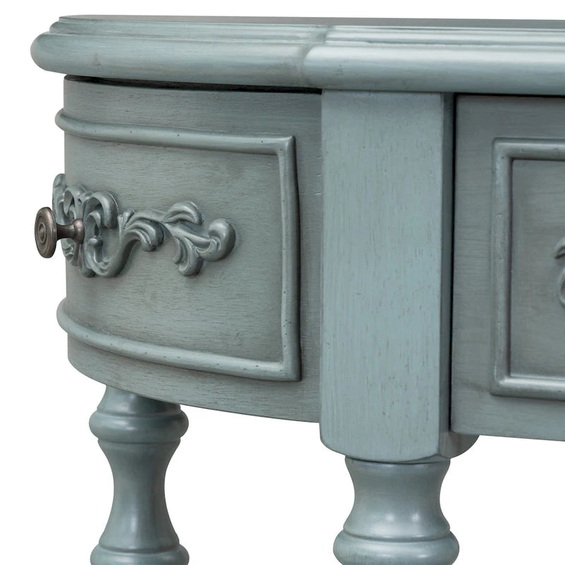 Console incurvée de 52 po avec 4 tiroirs et 1 étagère – Bleu/Noir antique, assemblage par 1 personne
