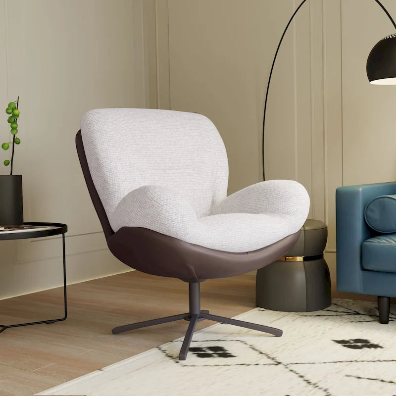 Fauteuil pivotant 360° noir et bleu marine, tissu chenille et similicuir, une place