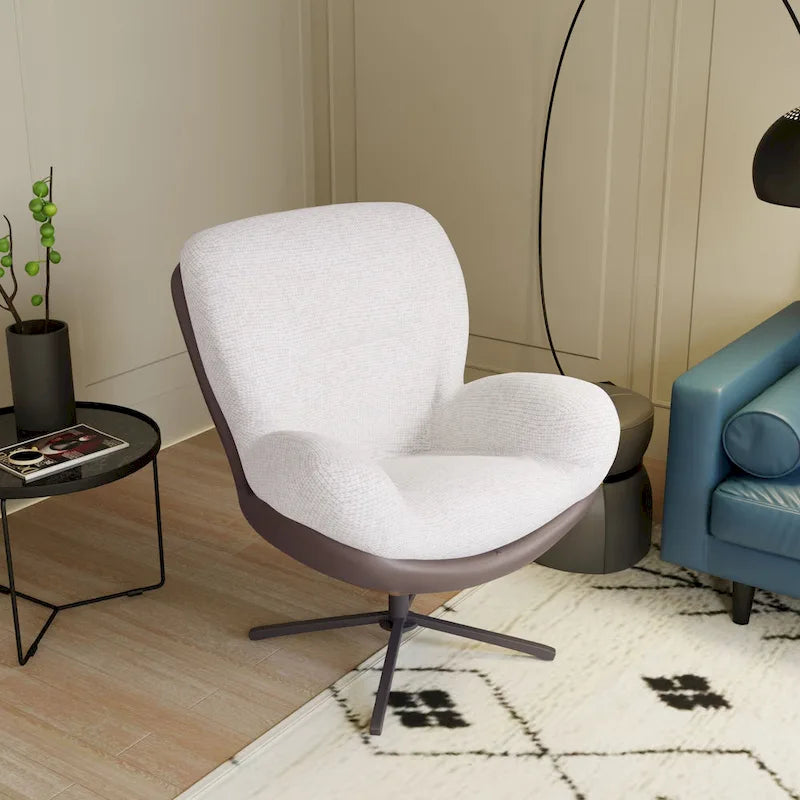 Fauteuil pivotant 360° noir et bleu marine, tissu chenille et similicuir, une place