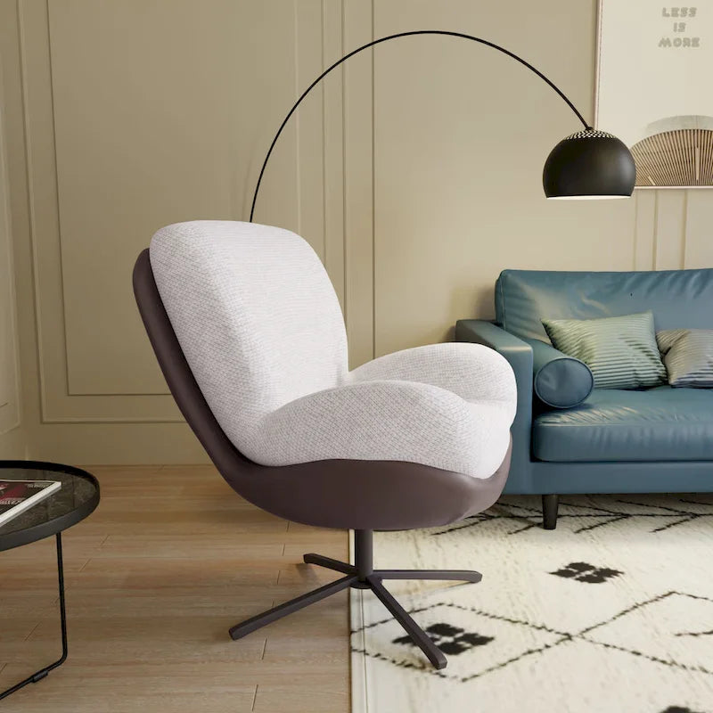 Fauteuil pivotant 360° noir et bleu marine, tissu chenille et similicuir, une place
