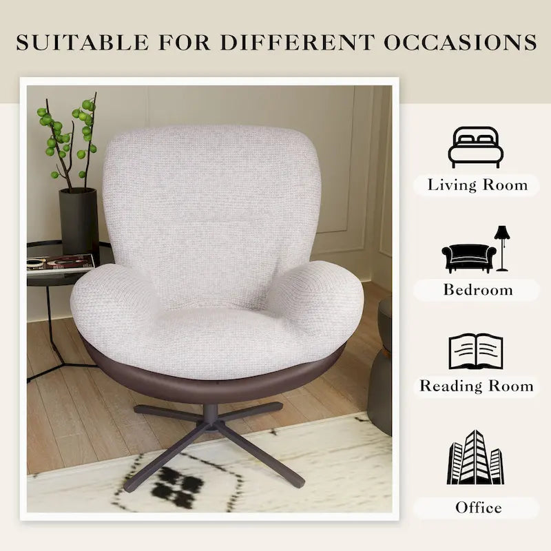 Fauteuil pivotant 360° noir et bleu marine, tissu chenille et similicuir, une place