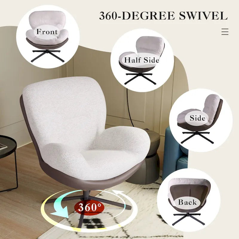 Fauteuil pivotant 360° noir et bleu marine, tissu chenille et similicuir, une place