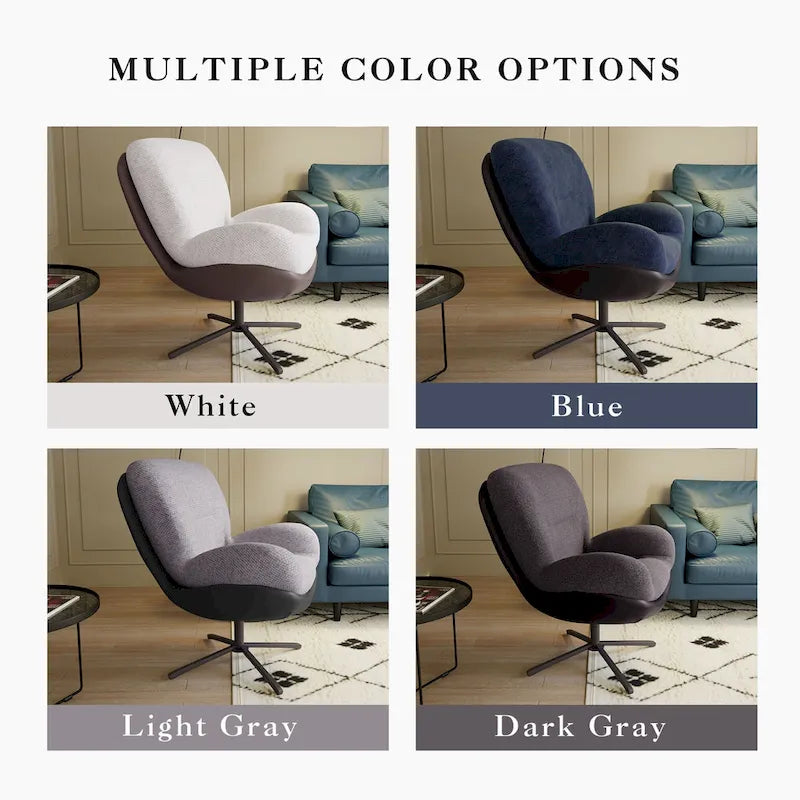 Fauteuil pivotant 360° noir et bleu marine, tissu chenille et similicuir, une place