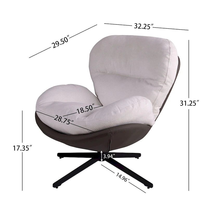 Fauteuil pivotant 360° noir et bleu marine, tissu chenille et similicuir, une place