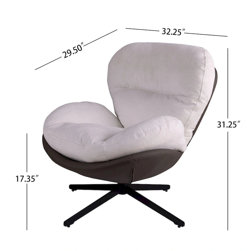 Fauteuil pivotant 360° noir et bleu marine, tissu chenille et similicuir, une place