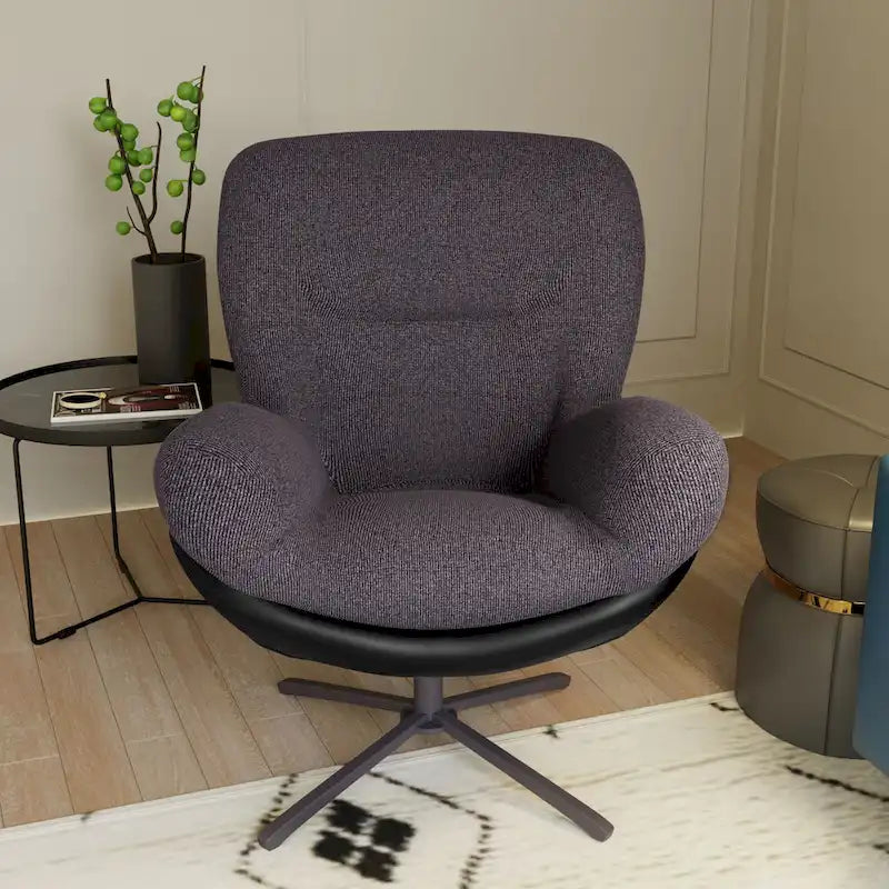 Fauteuil pivotant 360° noir et bleu marine, tissu chenille et similicuir, une place