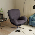Fauteuil pivotant 360° noir et bleu marine, tissu chenille et similicuir, une place