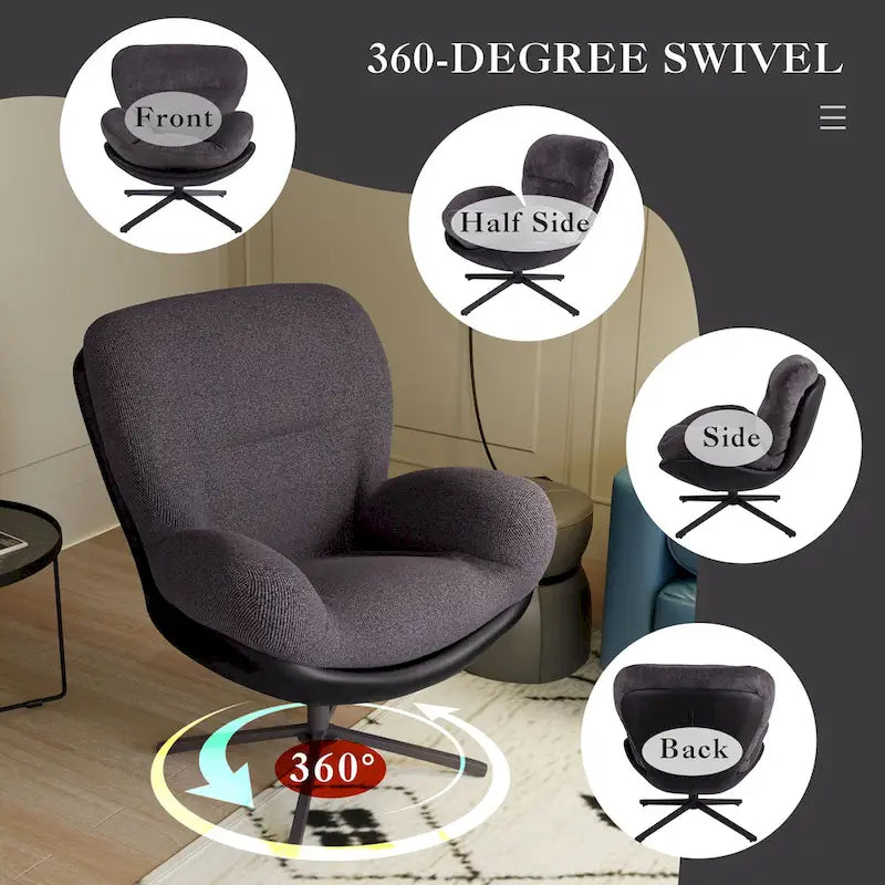 Fauteuil pivotant 360° noir et bleu marine, tissu chenille et similicuir, une place