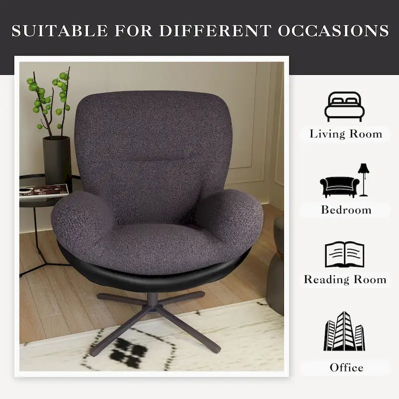 Fauteuil pivotant 360° noir et bleu marine, tissu chenille et similicuir, une place