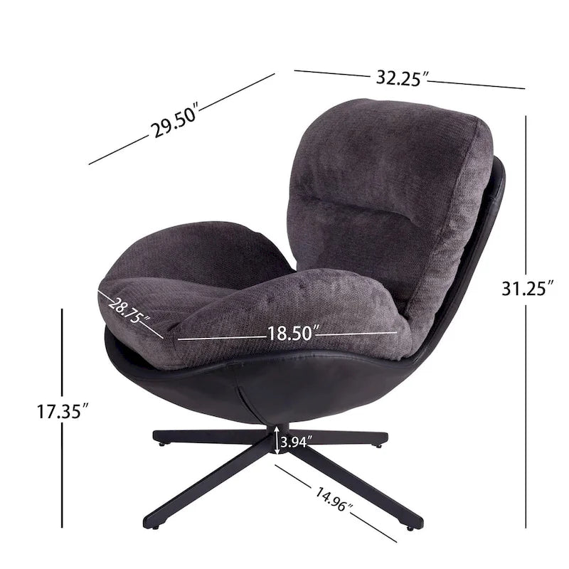 Fauteuil pivotant 360° noir et bleu marine, tissu chenille et similicuir, une place