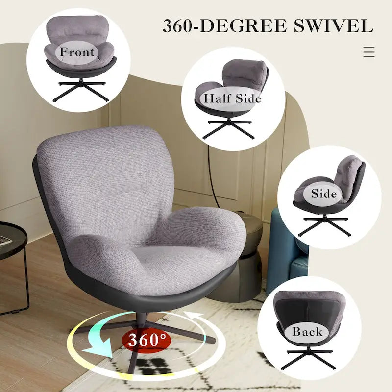 Fauteuil pivotant 360° noir et bleu marine, tissu chenille et similicuir, une place