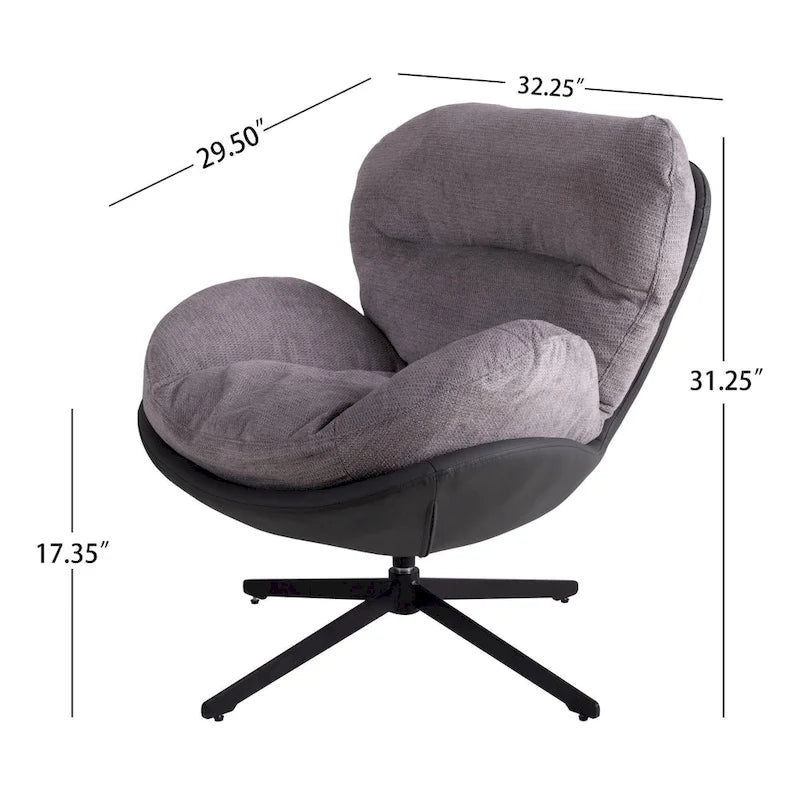 Fauteuil pivotant 360° noir et bleu marine, tissu chenille et similicuir, une place