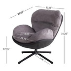 Fauteuil pivotant 360° noir et bleu marine, tissu chenille et similicuir, une place