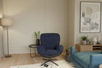Fauteuil pivotant 360° noir et bleu marine, tissu chenille et similicuir, une place