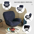 Fauteuil pivotant 360° noir et bleu marine, tissu chenille et similicuir, une place