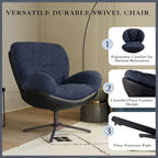 Fauteuil pivotant 360° noir et bleu marine, tissu chenille et similicuir, une place