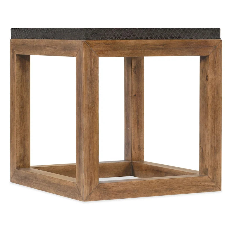 Bout de canapé carré en bois, naturel et charbon, vintage, 1 pièce