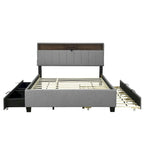 Lit plateforme capitonné gris/beige avec tête de lit de rangement, lit gigogne Twin XL et 2 tiroirs, pour 1 à 2 personnes