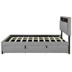 Lit plateforme capitonné gris/beige avec tête de lit de rangement, lit gigogne Twin XL et 2 tiroirs, pour 1 à 2 personnes