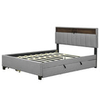 Lit plateforme capitonné gris/beige avec tête de lit de rangement, lit gigogne Twin XL et 2 tiroirs, pour 1 à 2 personnes